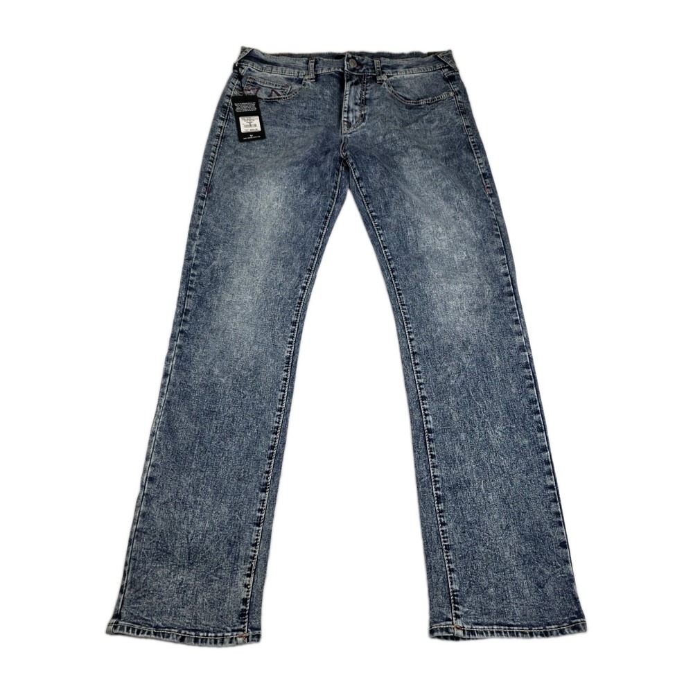 True Religion Jeans Mens 34 Ricky Big T Relaxed Straight Medium Aventurine Blue